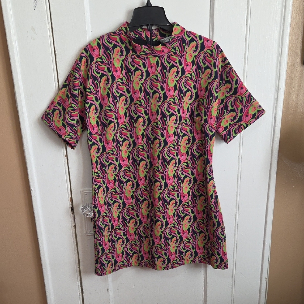 ZARA PSYCHADELIC PRINT RETRO MINI DRESS XXL NWOT (RUNS VERY SMALL)